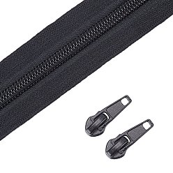 Black Garment Accessories, Nylon Closed-end Zipper, Zip-fastener Components, for Bag Zipper, with Spray Painted Zinc Alloy Zipper Sliders Zipper Head, Black, 34x2.5mm, 1pc, 27x10x9mm, 30pcs