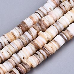 BurlyWood Natural Freshwater Shell Beads Strands, Heishi Beads, Flat Round/Disc, BurlyWood, 6~7x0.5~3mm, Hole: 1mm, about 195~205pcs/strand, 15.35 inch(39cm)
