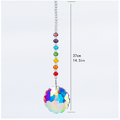 Colorful Chakra Theme K9 Crystal Glass Big Pendant Decorations, Hanging Sun Catchers, Flower, Colorful, 37cm
