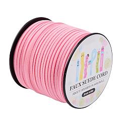 Pink Cordón del ante de imitación, encaje de imitación de gamuza, embalaje de caja de papel, rosa, 3.0x1.4 mm, sobre 98.43yards / rodillo (90 m / rollo)