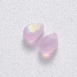 Pearl Pink Transparent Spray Painted Glass Charms, AB Color Plated, Frosted, Teardrop, Pearl Pink, 9x6x6mm, Hole: 1mm