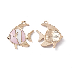 Pink Alloy Enamel Pendants, Light Gold, Fish Charm, Pink, 27x25x3.5mm, Hole: 2.2mm