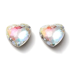 Crystal AB Glass Rhinestone Cabochons, Flat Back & Back Plated, Faceted, Heart, Crystal AB, 10x10x4mm