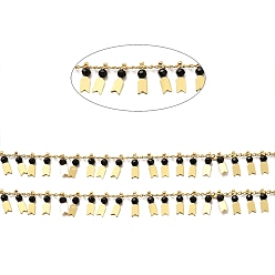 Black Glass Beaded Arrow Charm Chains, with Real 18K Gold Plated Brass Rope Chains, Soldered, with Spool, Black, 1.5mm