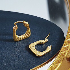 Настоящее золото 18K Толстая квадратная текстурированная серьга-кольцо из нержавеющей стали, для женщин, реальный 18 k позолоченный, 25x21.3 мм