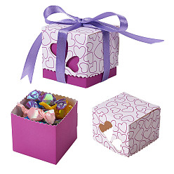 Purple Gift Box, Candy Packaging Box, Wedding Party Gift Box, with Ribbon, Square, Purple, 5x5x5cm