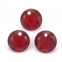 Red Cubic Zirconia Charms, Faceted, Flat Round, Red, 4x2mm, Hole: 0.7mm