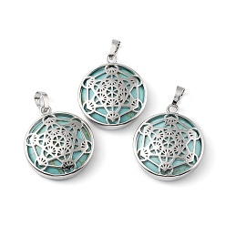 Synthetic Turquoise Synthetic Turquoise Pendants, with Rack Plating Brass Findings, Cadmium Free & Lead Free, Flat Round with Star Charms, 32~32.5x27.5~28x7mm, Hole: 8.5x5mm