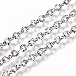 Stainless Steel Color 304 Stainless Steel Cable Chains, with Spool, Soldered, Textured, Stainless Steel Color, Link: 3.1x2.8x0.5mm, about 32.8 Feet(10m)/roll