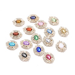 Mixed Color Acrylic Cabochons, with Golden Tone Alloy Rhinestone Finding, Oval, Mixed Color, 29.5x25x5mm