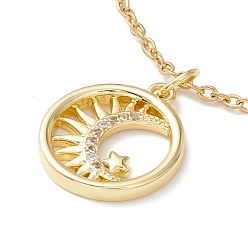 Oro Collar con colgante de estrella de sol plano y redondo con circonita cúbica transparente, 304 joyas de acero inoxidable para mujer, dorado, 17.72 pulgada (45 cm)