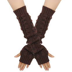 Coffee Acrylic Fiber Yarn Knitting Fingerless Gloves, Long Winter Warm Gloves with Thumb Hole, Coffee, 500x75mm