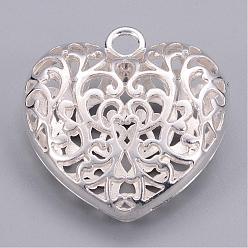 Silver Hollow Tibetan Style Alloy Heart Pendants, Cadmium Free & Lead Free, Silver, 50x49x16mm, Hole: 5mm
