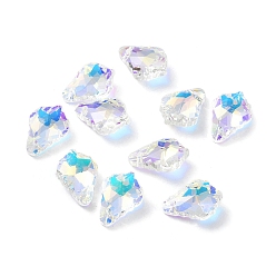 Clear AB AB Color Plated Electroplate Glass Pendants, Faceted, Leaf, Clear AB, 16x11x6mm, Hole: 1mm