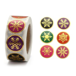 Snowflake Christmas Roll Stickers, 6 Different Designs Decorative Sealing Stickers, for Christmas Party Favors, Holiday Decorations, Snowflake Pattern, 25mm, about 500pcs/roll