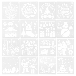 White 16 Sheets 16 Style PET Drawing Stencil, Drawing Scale Template, For Christmas DIY Scrapbooking, Square, White, 15x15x0.03cm, 1 sheet/style