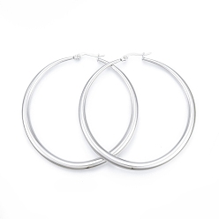 Stainless Steel Color 201 Stainless Steel Big Hoop Earrings for Women, with 304 Stainless Steel Pins, Stainless Steel Color, 65x63x5mm, Pin: 0.7~1.3mm