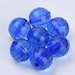 Blue Transparent Acrylic Beads, Faceted, Round, Blue, 20x19.5mm, Hole: 2.9mm, about 105pcs/500g