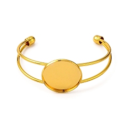 Золотой Латунь манжеты браслет решений, пустое основание браслета, с плоской круглой лоток, золотые, 60 мм, лоток : 25 мм