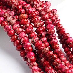 Cerise Dyed Natural Imperial Jasper Rondelle Beads Strands, Cerise, 6x4mm, Hole: 1mm, about 98pcs/strand, 15.8 inch