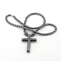 Noir Mens saint croix hématite synthétique magnétique pendentifs, avec fermoir magnétique en laiton, noir, 18.1 pouce