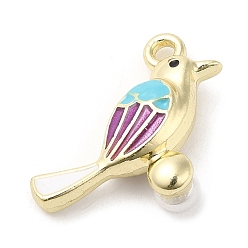 Púrpura Colgantes de la aleación del esmalte, con perlas de imitación de acrílico, dorado, amuleto de pájaro, púrpura, 18x20x8 mm, agujero: 1.8 mm