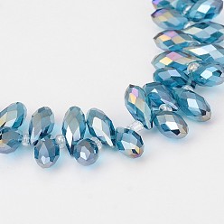 Steel Blue Electroplate Glass Beads Strands, Top Drilled Beads, Faceted Teardrop, AB Color Plated, Steel Blue, 12~13x6mm, Hole: 1mm, about 95~99pcs/strand, 15.7~18 inch