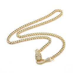 Real 18K Gold Plated Cubic Zirconia Leopard Pendant Necklace with Brass Curb Chains for Women, Real 18K Gold Plated, 20 inch(50.9cm)