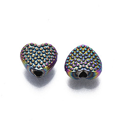 Rainbow Color Rack Plating Rainbow Color Alloy Beads, Cadmium Free & Nickel Free & Lead Free, Bumpy, Heart, 7x7.5x3mm, Hole: 1.4~1.5mm