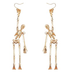 Oro Pendientes colgantes de esqueleto de aleación, pendientes largos góticos de halloween para mujeres y hombres, dorado, 141 mm, pin: 0.8 mm