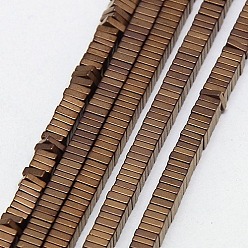 Copper Plated Electroplate Non-magnetic Synthetic Hematite Heishi Beads Strands, Thin Slice Flat Square Beads, Frosted, Grade A, Copper Plated, 4x4x1mm, Hole: 1mm, about 400pcs/strand, 16 inch