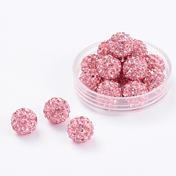 Rose Clair Perles de boule pave disco , Perles de strass d'argile polymère , Grade a, ronde, rose clair, pp 14 (2~2.1 mm), 10 mm, Trou: 1.0~1.2mm