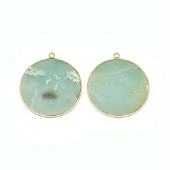 Flower Amazonite Natural Flower Amazonite Pendants, with Brass Findings, Flat Round, Golden, 32~34x28.5~31x2mm, Hole: 1.6mm