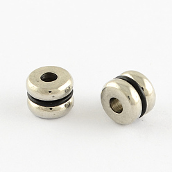 Stainless Steel Color Stainless Steel Spacer Beads, with Black Silicone, Flat Round, Stainless Steel Color, 8x6mm, Hole: 3mm