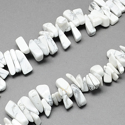 White Natural Howlite Stone Bead Strands, Nuggets, White, 12~20x6~10x3~10mm, Hole: 1mm, about 104pcs/strand, 15.7 inch