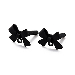 Black Alloy Stud Earring Findings, with 925 Sterling Silver Pins and Loop, Bowknot, Black, 11x15x4mm, Hole: 1.2mm, Pin: 0.7mm
