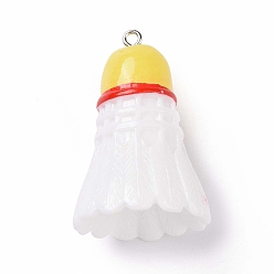 Yellow Sport Ball Theme Opaque Resin Pendants, Badminton Charms, with Platinum Plated Iron Loops, Yellow, 37.5x26mm, Hole: 2mm