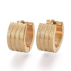 Golden Textured 304 Stainless Steel Huggie Hoop Earrings, Ring, Golden, 12.5x13x7mm, Pin: 1mm