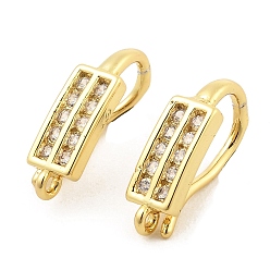 Real 18K Gold Plated Brass with Cubic Zirconia Earring Hooks, Ear Wire, Rectangle, Real 18K Gold Plated, 18 Gauge, 16.5x4.5x7.5mm, Hole: 1mm, Pin: 1mm