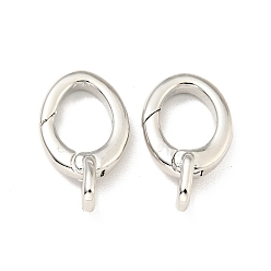Platinum Brass Spring Gate Rings, Oval, Cadmium Free & Lead Free, Long-Lasting Plated, Platinum, 15.5x9x2.5mm, Hole: 1.8x2.5mm