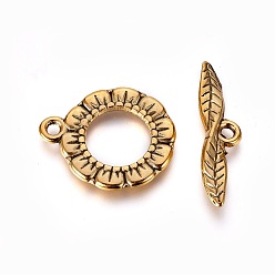 Antique Golden Tibetan Style Toggle Clasps, Flat Ring, Lead Free and Cadmium Free, Antique Golden, 24x17x2mm, Hole: 2mm