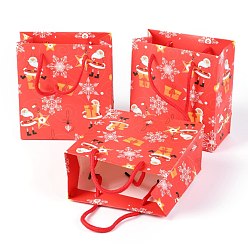 Красный Рождественские тематические бумажные пакеты, прямоугольные, для хранения ювелирных изделий, Рождественский тематический паттерн, 15x14x0.45 см