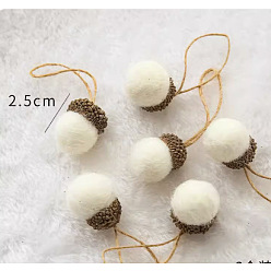 Blanc Floral Ornements de glands en feutre de laine, Ornements suspendus d'automne pour la décoration d'arbre de noël de fête, floral blanc, 30.5x22mm