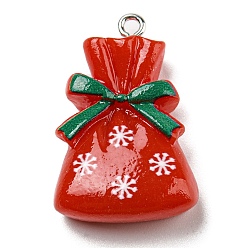 Bag Colgantes de la resina opacos, dijes navideños con aros de hierro bañados en platino, rojo, bolsa, 29.5x19x8 mm, agujero: 2 mm