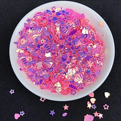 Deep Pink Heart/Star/Moon/Shell PVC Nail Art Glitter Sequins Chip, UV Resin Filler, for Epoxy Resin Slime Jewelry Making, Deep Pink, Package Size: 130x80mm