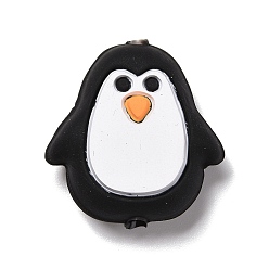 Negro Cuentas focales de silicona, pingüino, negro, 27x26x10 mm, agujero: 2.5 mm