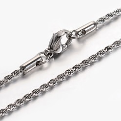 Stainless Steel Color Rope Chain Necklaces, 304 Stainless Steel Necklaces with Lobster Clasps, Stainless Steel Color, 19.68 inch(50cm)