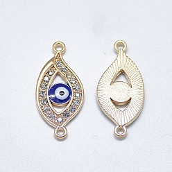 Blue Light Gold Plated Alloy Links, with Crystal Rhinestone and Enamel, Evil Eye, Blue, 27x12.5x2mm, Hole: 1.4mm