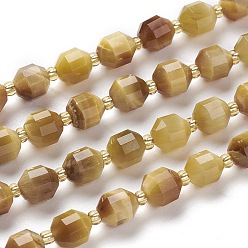 Gold Natural Tiger Eye Beads Strands, Faceted, Dyed & Heated, Round, Gold, 7x7x8mm, Hole: 0.8mm, about 38pcs/Strand, 15.35 inch(39cm)