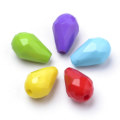 Mixed Color Opaque Acrylic Beads, Faceted, teardrop, Mixed Color, 15x10mm, Hole: 2mm, about 675pcs/500g